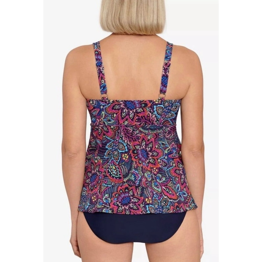 NWT Swim Solutions Paisley Tiered Tummy Control One Piece Swimsuit 12 Swim Skirt - Picture 2 of 9